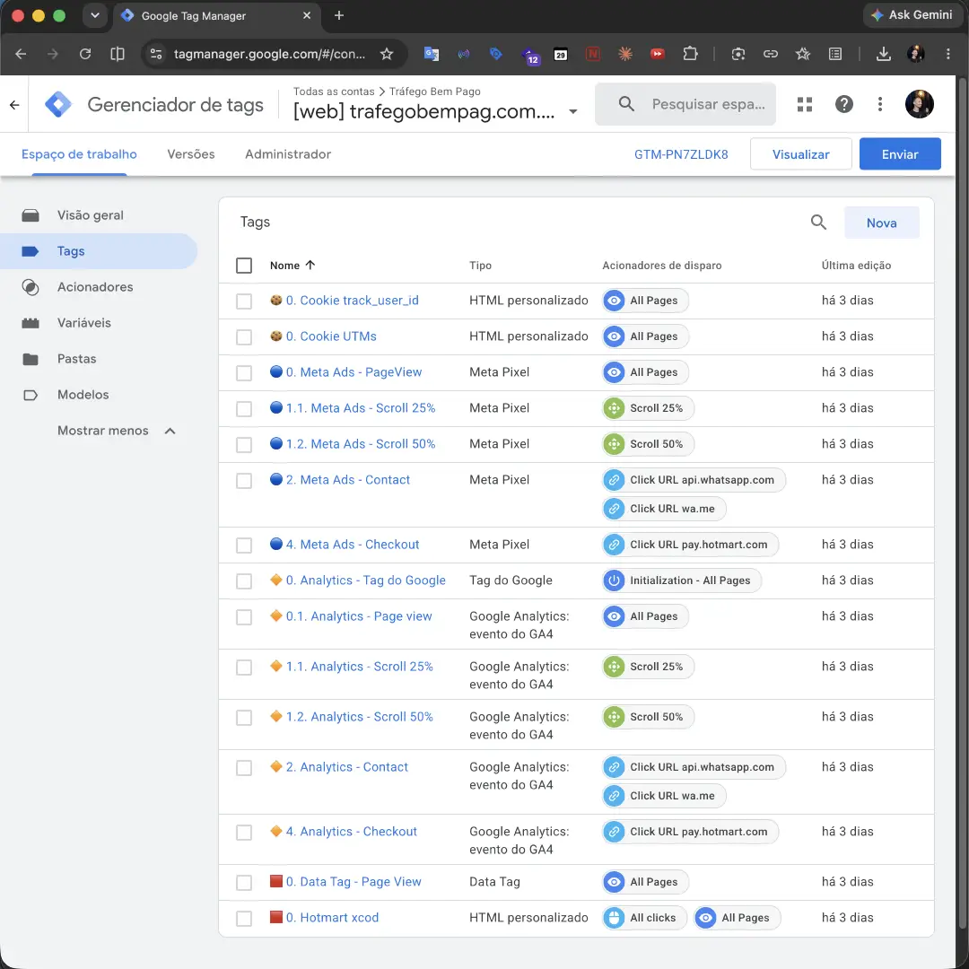 Configuração do Google Tag Manager do método Tráfego Bem Pago